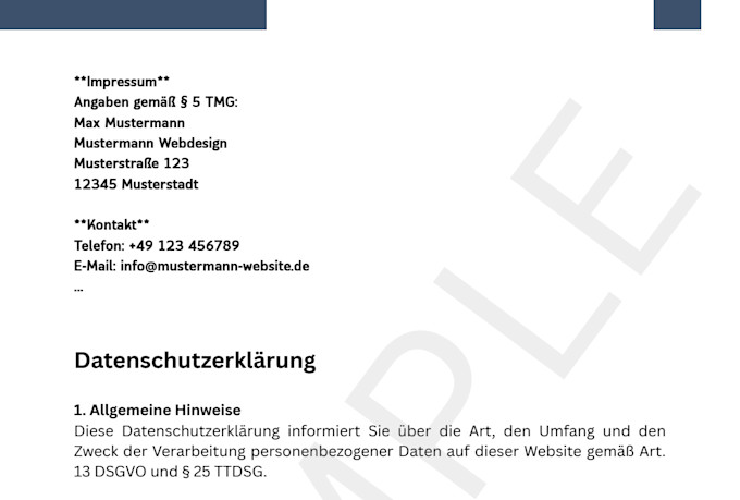 dsgvo impressum datenschutzerklaerung de für wix, shopify, wordpress